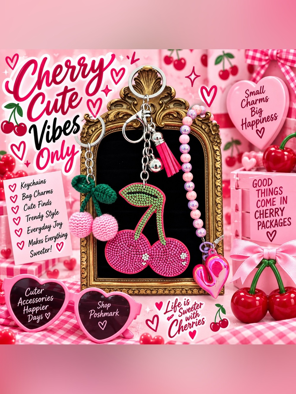 3 charm 🍒 cherry & heart ❤️ set